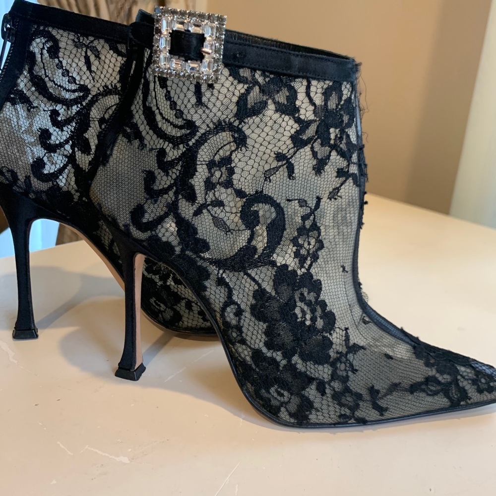 MANOLO BLAHNIK BLACK Rhinestone Booties S36 - Picture 7 of 16